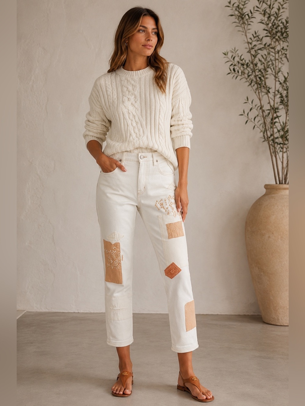 RALPH LAUREN Tapered Patchwork Beaded Mid Rise Relaxed Jeans Size 16 NEW $195